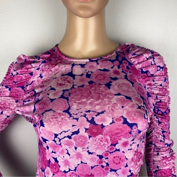 NEW STINE GOYA RUCHED SLEEVE FLORAL PRINT TOP - Picture 4 of 10